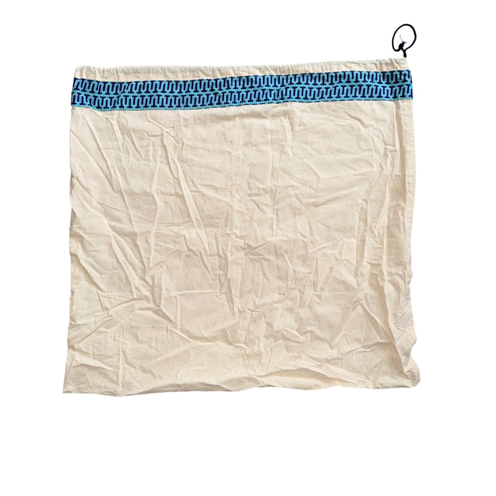 Tory Burch Drawstring Dust‎ Bag Blue Logo Print Beige Canvas